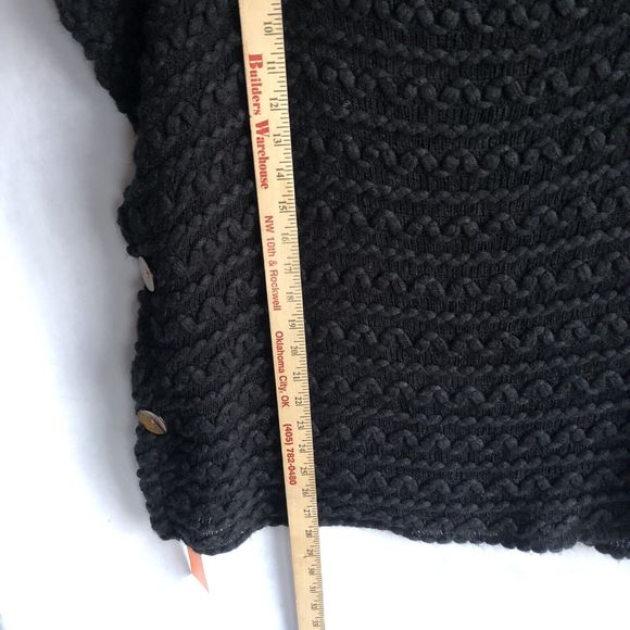 Love of Fashion LOF Black Sweater/Poncho, Cowl Neck Wooden Buttons, Loose Weave - Picture 7 of 8